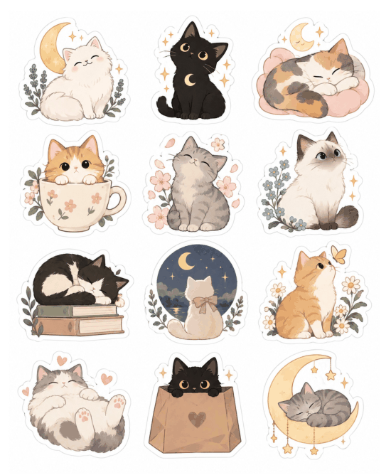 Preview of Aesthetic Cat Stickers Printable