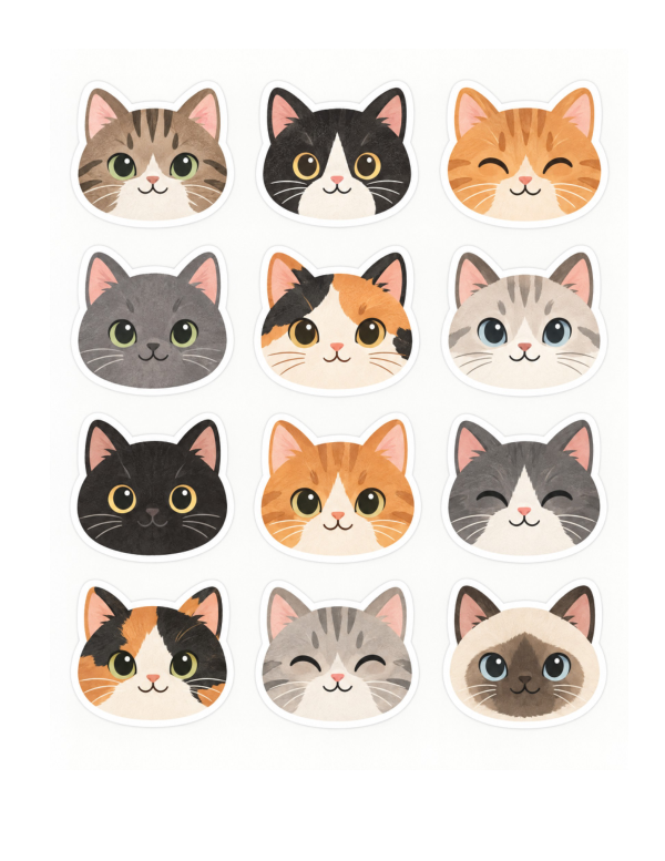 Preview of Printable Cat Faces Stickers