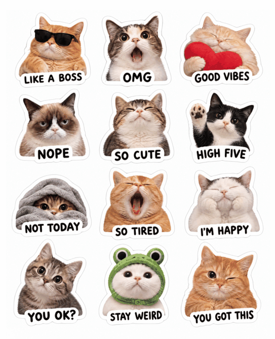 Preview of Cat Meme Stickers Printable PDF