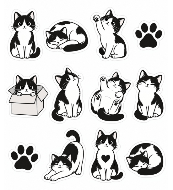 Preview of Printable Black and White Cat Stickers