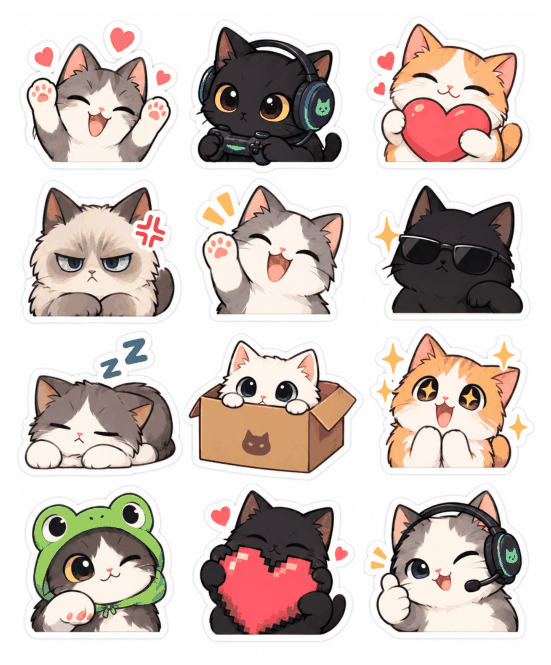 Preview of Cute Cat Stickers for Discord