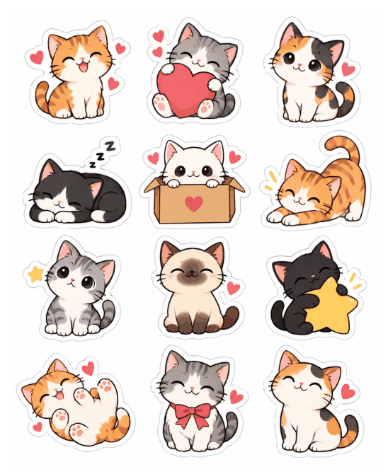 Preview of Cute Cat Stickers Printable PDF Free Download