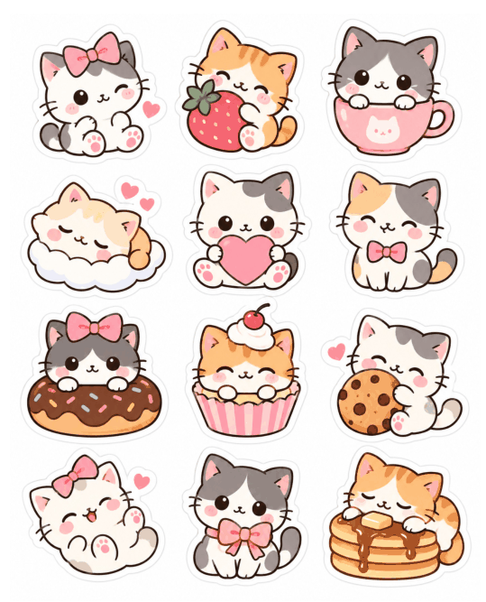 Preview of Kawaii Cute Cat Stickers Printable Free